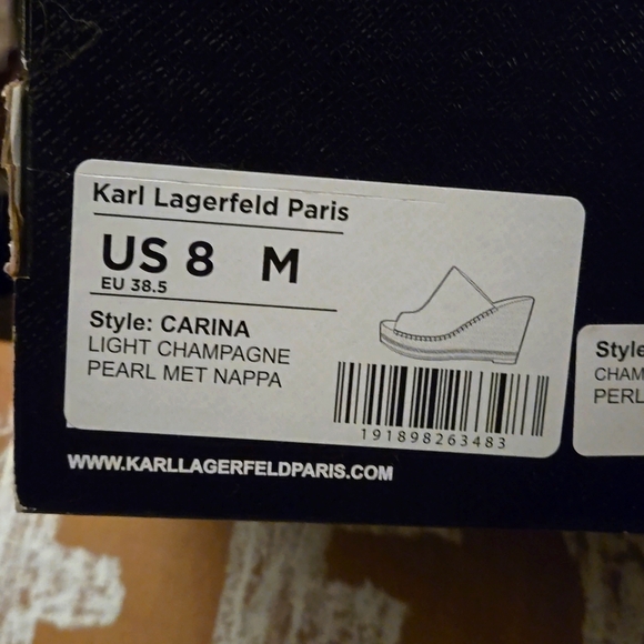 Karl Lagerfeld open toe wedge heel shoes. Size 8, Leather Uppers - Picture 5 of 7